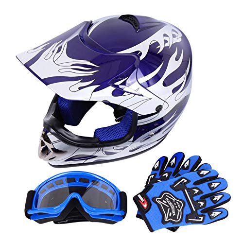 Samger DOT Youth Niños Fuera del Casco de Motocross Dirt Bike Casco con Guantes Gafas(Azul,S)