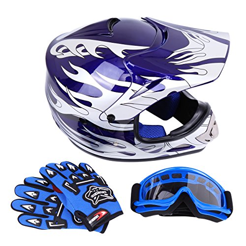 Samger DOT Youth Niños Fuera del Casco de Motocross Dirt Bike Casco con Guantes Gafas(Azul,S)