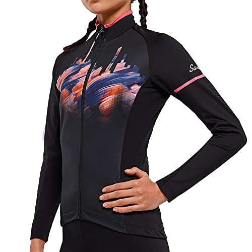 Santic Chaquetas Ciclismo Mujer Chaquetas Running Polar Invierno Manga Larga Cortavientos Maillots Jersey Térmico Negro Rosa