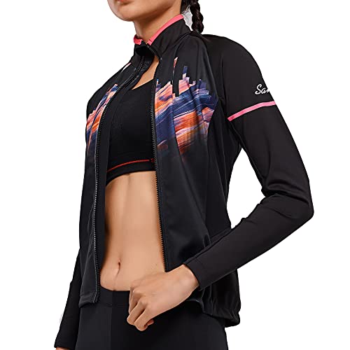 Santic Chaquetas Ciclismo Mujer Chaquetas Running Polar Invierno Manga Larga Cortavientos Maillots Jersey Térmico Negro Rosa