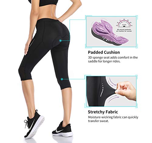 Santic Pantalon Ciclismo Mujer Culotte 3/4 Bicicleta Largo Badana Acolchado Las Medias Transpirables Antideslizante XL