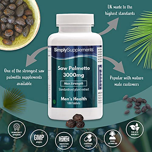 Saw Palmetto 3000mg - ¡Bote para 6 meses! - Apto para veganos - 180 Comprimidos - SimplySupplements