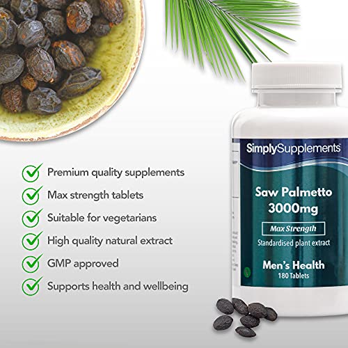 Saw Palmetto 3000mg - ¡Bote para 6 meses! - Apto para veganos - 180 Comprimidos - SimplySupplements