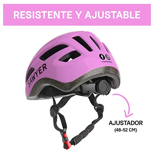 Sawyer Bikes - Casco Infantil Ajustable Niños - Bicicleta/Patinete (Rosa)