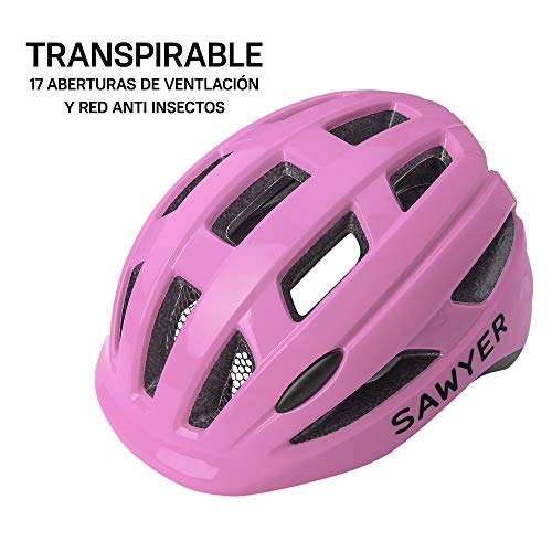 Sawyer Bikes - Casco Infantil Ajustable Niños - Bicicleta/Patinete (Rosa)