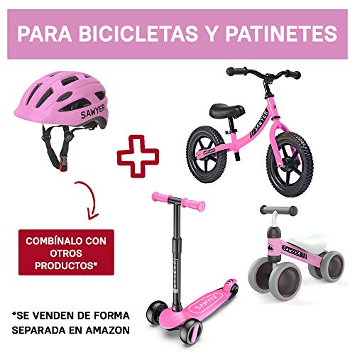 Sawyer Bikes - Casco Infantil Ajustable Niños - Bicicleta/Patinete (Rosa)