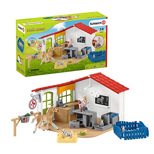 Schleich 42502 Farm World Play Set - Clínica veterinaria con mascotas, juguetes a partir de 3 años