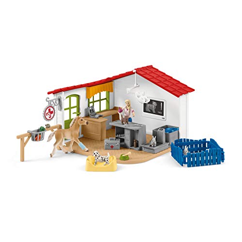 Schleich 42502 Farm World Play Set - Clínica veterinaria con mascotas, juguetes a partir de 3 años
