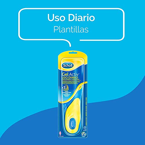 Scholl Plantillas Gel Activ Uso Diario para mujer, para el dia a dia, mayor comodidad y absorción del olor y sudor, talla 35.5 - 40.5, 1 par (2 plantillas)