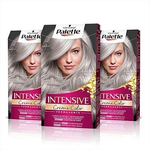 Schwarzkopf Palette Intensive - Tinte U71 Gris Plata – Perfecta cobertura de canas – Coloración Permanente de Cuidado con Aceite de Marula - Color duradero hasta 8 semanas (Pack de 3)