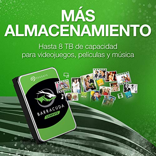 Seagate BarraCuda, 1 TB, Disco duro interno, HDD, 3,5", SATA 6 GB/s, 7200 RPM, 64 MB, caché para ordenador de sobremesa y PC (ST1000DM010)