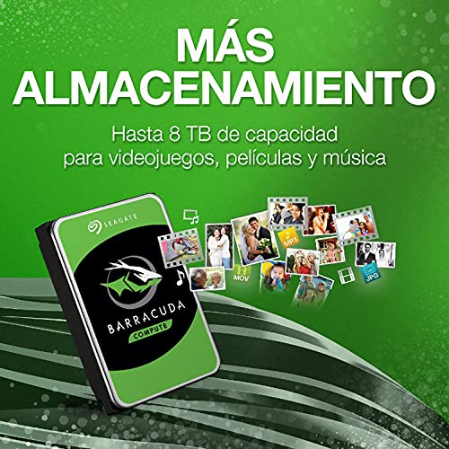 Seagate BarraCuda, 2 TB, Disco duro interno, HDD, 3,5", SATA 6 GB/s, 7200 RPM, caché de 64 MB para ordenador de sobremesa y PC, Paquete Abre-fácil (ST2000DMZ08)