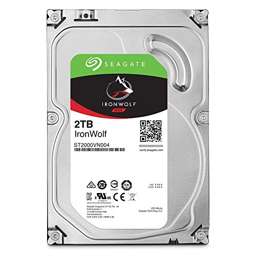 Seagate IronWolf, 2 TB, Disco Duro Interna HDD NAS, CMR, 3,5 pulgadas, SATA a 6 Gb/s, 5900 RPM, caché de 64 MB, RAID, 3 años servicios Rescue (ST2000VN004)