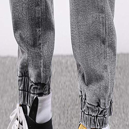 Segindy Pantalones Vaqueros Lavados Holgados, cómodos, elásticos, Informales, con cordón, Cintura elástica, a la Moda, con pies de Haz, Pantalones Harlan XL