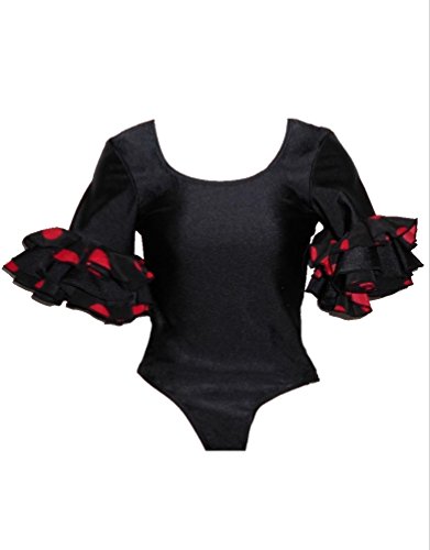 Selecte-Plus - Body de danza flamenco con mangas de codo de lunares, color rojo