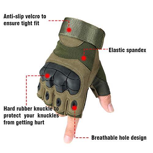 Selighting Guantes Tácticos Medio Dedo Guantes Militar Guantes para Moto Guantes para Ciclismo Guantes de Caza para Hombre (XL, Verde Militar)