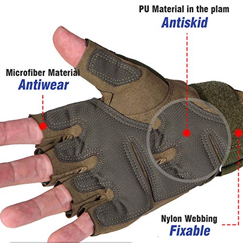 Selighting Guantes Tácticos Medio Dedo Guantes Militar Guantes para Moto Guantes para Ciclismo Guantes de Caza para Hombre (XL, Verde Militar)