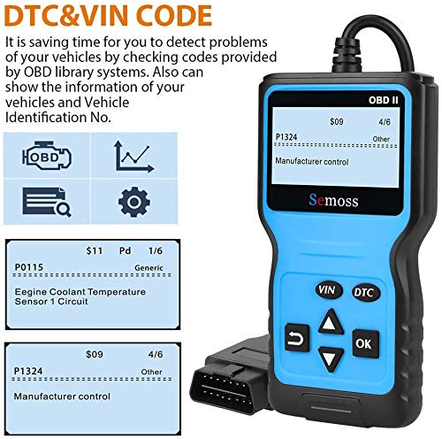 Semoss Portatil Escáner OBD2 Auto Diagnóstico Lector Codigos Error Luz Motor Lectura y Borrado de Códigos de Fallo para Coches con Protocolos OBDII