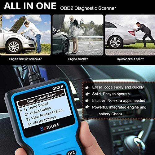 Semoss Portatil Escáner OBD2 Auto Diagnóstico Lector Codigos Error Luz Motor Lectura y Borrado de Códigos de Fallo para Coches con Protocolos OBDII