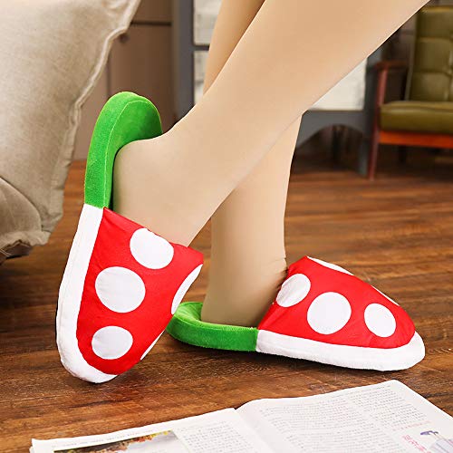 Shihong-G Super Mario Piranha Plants Cannibal Flower Plush Slippers Loafer Christmas Cosplay Inicio Desgaste Pantuflas Calientes y suaves para damas con soporte para ollas