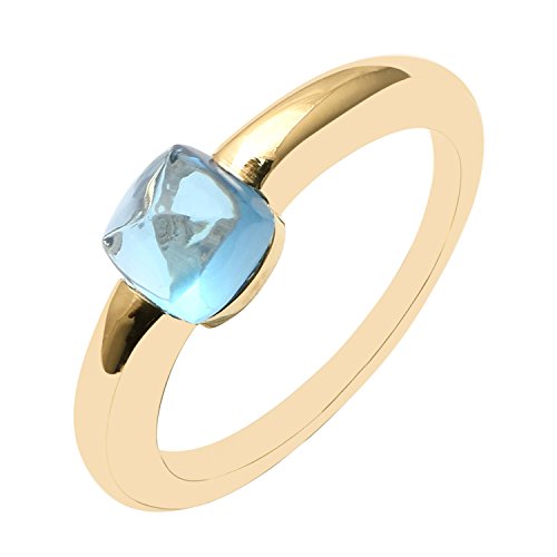 Shine Jewel Brillo joya forma de cojín faceta topacio azul anillo de oro amarillo de 14 quilates para mujer S Amortiguar Topacio azul Oro