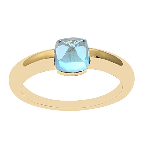 Shine Jewel Brillo joya forma de cojín faceta topacio azul anillo de oro amarillo de 14 quilates para mujer S Amortiguar Topacio azul Oro