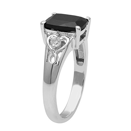 Shine Jewel Espinela negra de plata esterlina 925 con anillo de bodas de piedras preciosas para mujer S amortiguar espinela negro Blanco