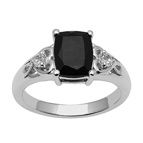 Shine Jewel Espinela negra de plata esterlina 925 con anillo de bodas de piedras preciosas para mujer S amortiguar espinela negro Blanco