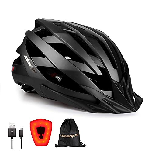 Shinmax Casco de Bicicleta con Luz LED USB Visera Desmontable Ajustable con Certificación CE Casco de Bicicleta BMX Scooter Montaña y Carretera Especializado para Adultos Casco Bicicleta con Mochila