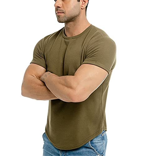 Shirt Ocio Hombre Transpirable Ajustado Cuello Redondo Color Sólido Hombre Shirt Básico Verano Shirt Deportiva Hombre Manga Corta Todos Los Días Correr Hombre Shirt Sin Cuello