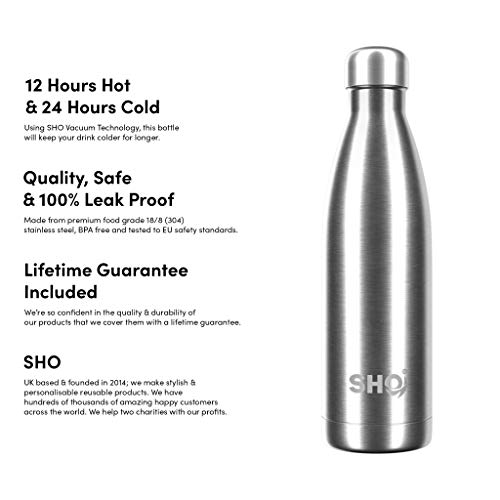 SHO Bottle - Botella Última Aislada por Vacío de Doble Pared de Acero Inoxidable, Botella de Agua y Vaso – 12 Horas Caliente & 24 Fría – Sin BPA (Outrageous Orange 2.0 - Powder Coated, 375ml)