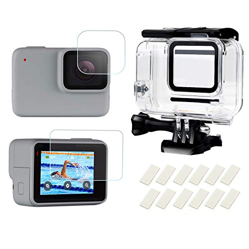 SHOOT Carcasa 30m Impermeable para GoPro Hero 7 Blanco/Plata,98ft Buceo Funda Protectora con Película de Pantalla Templada e Inserto Antiniebla para GoPro Hero 7 White y Hero 7 Silver