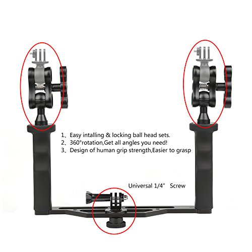 SHOOT Estabilizador de Mano Bandeja de Mano Dual para GoPro, cámara DSLR y Puerto de Domo para conectar con luz LED de Video con 2 adaptadores de Montaje de Cabeza esférica