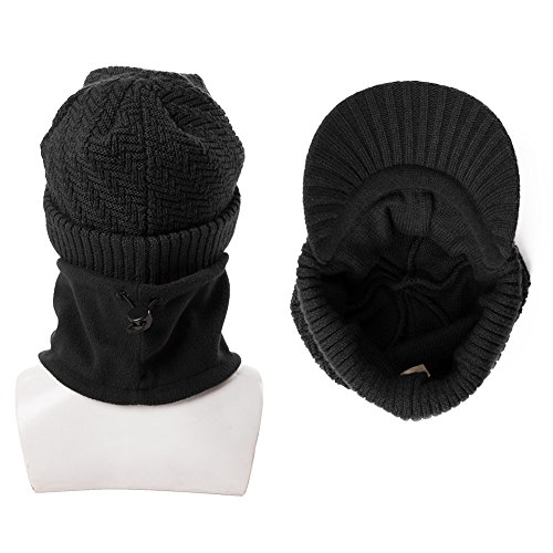 Siggi - Comhats - Conjunto de gorro y bufanda, gorro de punto con visera, de lana, para el invierno, bufanda, de forro polar, braga de cuello, para hombres Negro 69311_Negro L