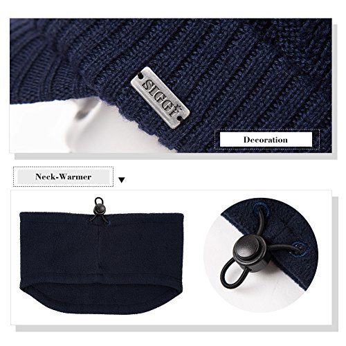 Siggi - Comhats - Conjunto de gorro y bufanda, gorro de punto con visera, de lana, para el invierno, bufanda, de forro polar, braga de cuello, para hombres Negro 69311_Negro L