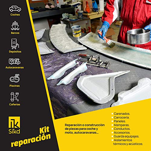 Sikd - Kit Reparación Fibra de Vidrio y Resina de Poliéster 1kg para Embarcaciones, Piscinas, Depósitos, Caravanas, Tuberías, Carrocerías Coches, Motos, Esculturas, Moldes