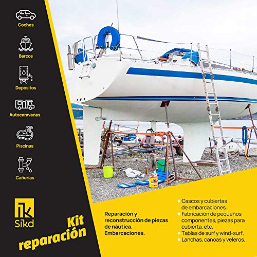 Sikd - Kit Reparación Fibra de Vidrio y Resina de Poliéster 1kg para Embarcaciones, Piscinas, Depósitos, Caravanas, Tuberías, Carrocerías Coches, Motos, Esculturas, Moldes