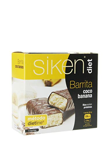 Siken Diet - Barrita Sabor Coco y Banana con Proteínas y Baja en Calorías para Controlar tu Peso - Estuche con 5 uds, 180 gr