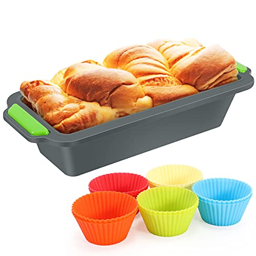 Silicona para Pan-Moldes de Panadería Tostadas Rectangular,Molde Antiadherente para Pan, Bizcochos y Tostadas +10Pcs Moldes de Horneado