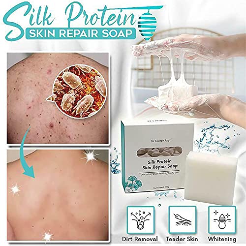 Silk Protein Skin Repair Soap,Skin Lightening Soap,Natural Goat Milk Soap Bar,Silk Protein Essence Soap, Control Oil Cleansing Soap,Net Acne Moisturizing Repair (1Pcs)