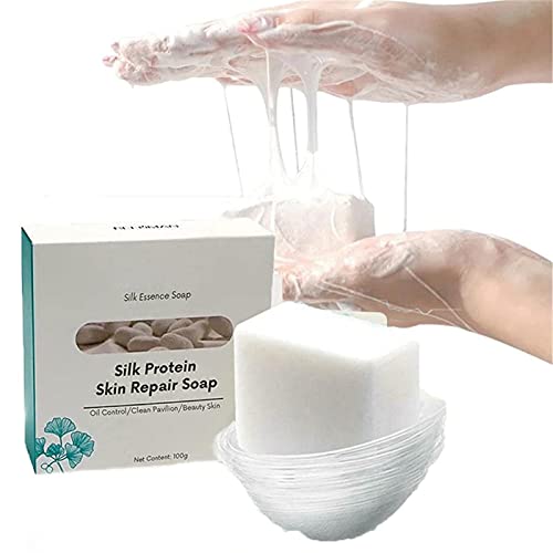 Silk Protein Skin Repair Soap,Skin Lightening Soap,Natural Goat Milk Soap Bar,Silk Protein Essence Soap, Control Oil Cleansing Soap,Net Acne Moisturizing Repair (1Pcs)