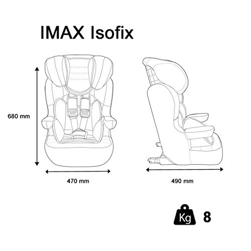 Silla de coche para Bebe isofix IMAX grupo 1/2/3 (9-36kg) con proteccion lateral y el reposacabezas ajustable - made in France - Nania Luxe gris