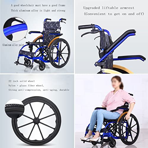 Silla de ruedas de transporte Relánea de silla de ruedas plegable ligera, relleno de viajes portátiles de viajes sólidos for los neumáticos resistentes al desgaste del feto, brazos de flip-backs Silla