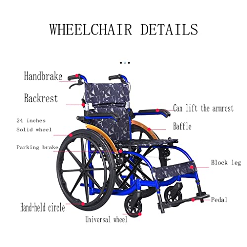 Silla de ruedas de transporte Relánea de silla de ruedas plegable ligera, relleno de viajes portátiles de viajes sólidos for los neumáticos resistentes al desgaste del feto, brazos de flip-backs Silla