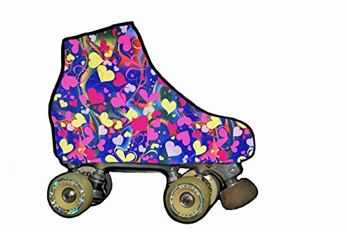 SILVYE Fundas Cubre Patines Especiales Brillantes Y Metalizadas para Patinaje ARTÍSTICO (Multi Corazones Satinado-Lacado Brillante, Talla S)