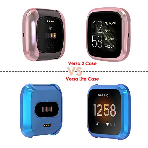 Simpeak Funda Compatible con Fitbit Versa 2 Protector de Pantalla (NO Compatible con Fitbit Versa/Versa Lite/SE), [5 Pack]Suave TPU Cubierta Cover Case, Negro/Rosa/Plata/Claro/Oro Rosa