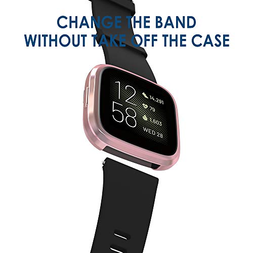 Simpeak Funda Compatible con Fitbit Versa 2 Protector de Pantalla (NO Compatible con Fitbit Versa/Versa Lite/SE), [5 Pack]Suave TPU Cubierta Cover Case, Negro/Rosa/Plata/Claro/Oro Rosa