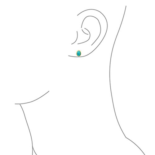 Simple azul comprimido azul turquesa bisel turquesa botón de domo pendientes para las mujeres 14K oro plateado plata de ley