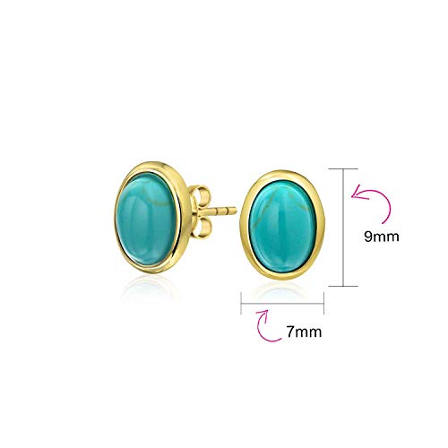 Simple azul comprimido azul turquesa bisel turquesa botón de domo pendientes para las mujeres 14K oro plateado plata de ley