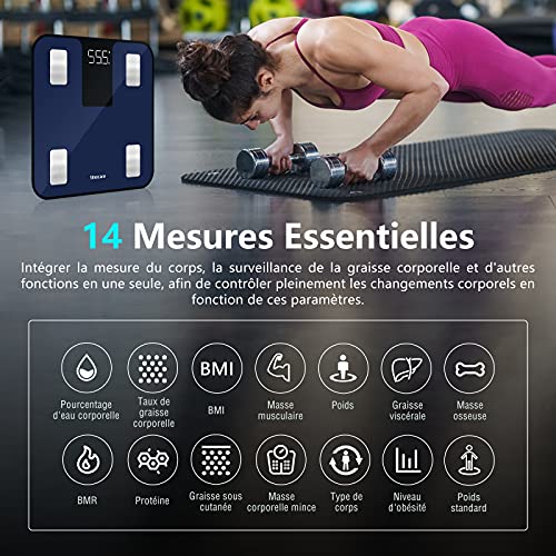 Sinocare Báscula de Baño Grasa Corporal con App Bascula Inteligete Mide 14 Datos Corporales (BMI/BMR/Gordo/Músculo etc）